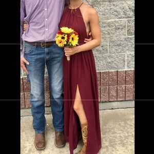 A-Line/Princess Scoop Neck Long Chiffon Dress